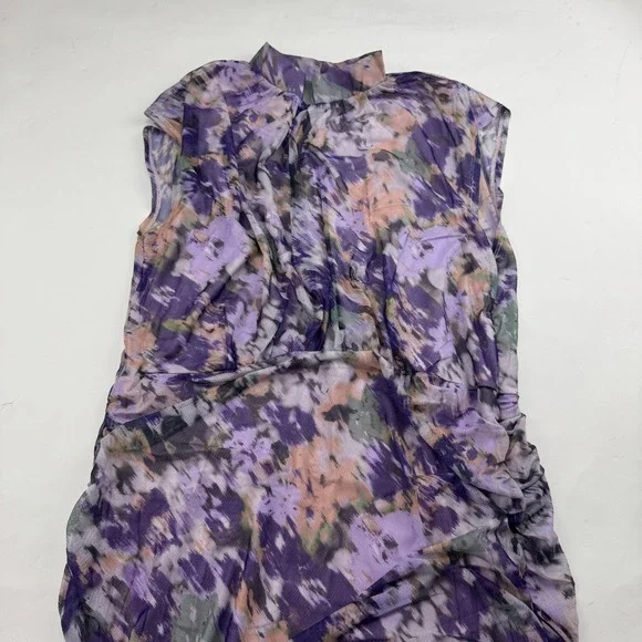 Chico's Purple Ruched Mesh Midi Dress Lined Sleeveless Stretch 16/18 (Chico 3) - Picture 3 of 11